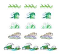 PH PandaHall 15pcs Green Sea Wave Iron on Patches 5 Styles Ocean Embroidered Applique, Beach Summer Ocean Sew on Patches for Hats Backpack Clothes Jeans Jackets Decor