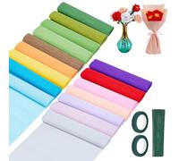 PH PandaHall 16 Colors Crepe Paper Roll for Flower Making 250x25cm Crepe Paper Sheets with 100pcs Floral Stem Wire and Floral Tape for DIY Crafts Gift Wrapping Birthday Party Holiday Decor