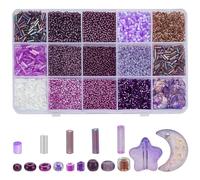 PH PandaHall 16 Styles 12500pcs Purple Bead 2mm Glass Seed Beads Glass Bugle Moon Star Beads Friendship Waist Beads Purple Kit for Bracelet Jewellery Making Beading Crafting
