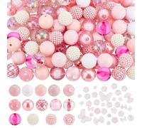 PH PandaHall 16 Styles 20mm Bubblegum Beads 110pcs Pink Chunk Beads Flower Butterfly Bead Rhinestones Pen Bead for Mother's Day Jewellery Making Necklace Bracelet Wedding Garland