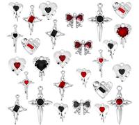 PH PandaHall 16 Styles Gothic Halloween Charms 32pcs Heart Cross Charm Black Red Pendant Star Enamel Charms Punk Style Pendant Bow Dangle Pendants for Jewellery Making Craft Necklaces Earrings