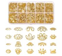PH PandaHall 1600pcs Golden Bead Caps 10 Styles Flower Bead Spacers Filigree Flower Cap Metal Spacer Beads Floral End Caps for Jewellery Making Supplies Bracelet Necklace Earring DIY Crafts