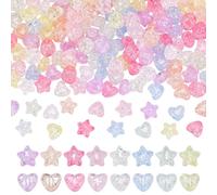 PH PandaHall 160pcs 8 Colours Star Beads, 10~11mm Acrylic Crackle Heart Beads Transparent Craft Bead Colourful Loose Spacer Bead for DIY Jewellery Bracelets Necklaces Earrings Making Crafting