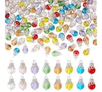 PH PandaHall 160pcs Crystal Dangle Charms, Crackle Glass Round Beads Charms 8 Colour Dangle Bead with Platinum Bead Cap Transparent Beads Pendants for DIY Necklace Earring Jewellery Making