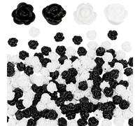 PH PandaHall 160Pcs Flower Beads 2 Colors Rose Cabochons Beads Flatback Floral Bead Resin Rose Bead White Black Flower Cabochons for DIY Craft Necklace Bracelet Earrings Jewelry Making 9x7mm