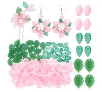 PH PandaHall 160pcs Flower Leaf Assorted Beads, Green Pink Petal Leaf Charms Leaves Loose Spacers Beads for DIY Crafts Earrings Bracelets Jewellery Making Keychain Gifts Decoration, Hole 1mm
