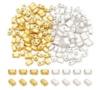 PH PandaHall 160pcs Half Tila Beads, 2 Hole Synthetic Hematite Flat Craft Beads 4.5x2x2.5mm Frosted Japanese Loose Spacer Bead for DIY Stackable Jewellery Friendship Bracelet Making, Golden/Silver
