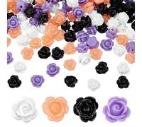 PH PandaHall 160PCS Rose Flowers Beads for Halloween, 4 Colors Flat Base Resin Beads Opaque Carve Rose Beads Embellishments Flower Flatback Cabochons for Sunglasses Necklace Bracelet Jewelry Making