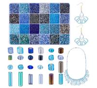 PH PandaHall 16100pcs Glass Seed Beads 24 Style 2mm Tiny Round Waist Bead 12/0 Ocean Blue Bugle Beads Tube Beads for Christmas Friendship Bracelet Jewellery Making Embroidery Beading Weaving DIY Craft