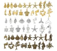 PH PandaHall 168pcs Ocean Themes Charms 3 Colours Metal Shell Charm Starfish Mermaid Dolphin Tibetan Style Alloy Pendants For Summer Jewellery Bracelet Necklace Craft