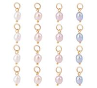 PH PandaHall 16pcs 4 Colours Natural Pearl Charms, 13mm Freshwater Pearl Beads Pearl Pendants Round Pearl Pendants with With 14k Gold Plated Brass loop for Jewellery Bracelet Necklace Earring Making