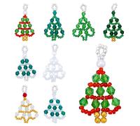 PH PandaHall 16pcs 8 Styles Beaded Christmas Tree, Cute 3D Glass Xmas Tree Charms 2 inch Red Green Glass Seed Bead Charms Xmas Pendants for Christmas Jewelry Bracelet Necklace Crafts Decoration
