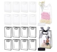 PH PandaHall 16Pcs Clear Gift Bags with Handles, 7x10.2x3.2inch Plastic Party Favor Bag with 2 Rolls Ribbon Transparent Wrap Bag for Bridal Bachelorette Party, Wedding, Birthday(White, Black)