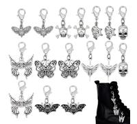PH PandaHall 16Pcs Clip on Charm Pendants 8 Styles Goth Skull Butterfly Bat Shoe Lace Charms with Lobster Clasp for Sneakers Canvas Shoes Boots Halloween Punk Jewelry Making