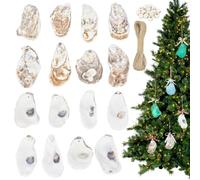 PH PandaHall 16pcs Oyster Shells Ornaments Flat Oyster Shells with Holes, 4.5"~6.9" Natural Sea Shell with Wooden Beads and Jute Rope for Beach Coastal Home Hanging Decor Christmas Ornaments