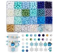 PH PandaHall 1700pcs+ Christmas Snowflake Beads for Jewellery Making, Assorted White Blue Winter Beads Round Polymer Clay Bead Letter Bead with Charms for Bracelet Necklace Making DIY Crafts