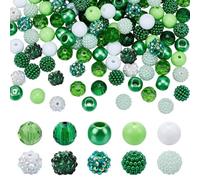 PH PandaHall 170pcs 12mm St. Patrick's Day Beads Set, 10 Styles Green Glass Acrylic Bead Round Rhinestone Bead Craft Loose Beads for Bracelet Necklace Earring Jewellery Making DIY Craft Beadable Pens