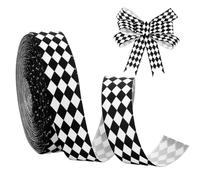 PH PandaHall 18.2m Black White Checkered Ribbon Plaid Craft Ribbon 22mm Wide Gingham Grosgrain Ribbons Rhombus Pattern Ribbons for Gift Wrapping Christmas Party Bows Holiday DIY Craft