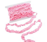 PH PandaHall 18.2m Gingham Elastic Trim Pink Ruffle Trim 20mm Wide Pleated Lace Ribbon Checkered Stretch Trimming Plaid Fabric Edge Trims for DIY Craft Sewing Dress Clothing Home Decor