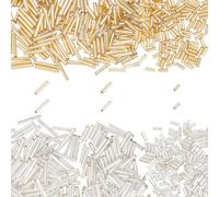 PH PandaHall 1800pcs 3 Sizes Glass Bugle Beads, 5/9/12x2mm Long Tube Beads Seed Beads Metallic Loose Spacer Beads Craft Beads for DIY Bracelet Necklace Jewellery Making Beading Sewing, Golden & Silver