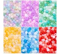 PH PandaHall 1800pcs 6 Colours Cloudy Fantasy Seed Beads 4mm Creamy Glass Beads Round Waist Bead Little Pastel Small Craft Spacer Bead for Bracelet Necklace Earring Summer Seaside