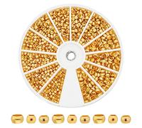 PH PandaHall 1800pcs Golden Brass Crimp Beads, 3 Size 2mm/2.5mm/3mm Crimp End Beads End Knot Crimps Cover Bead for Jewelry Making Necklaces Bracelets Earrings Supplies DIY Crafts, Hole 1.2-2mm