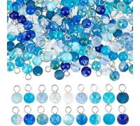 PH PandaHall 180pcs 18 Colors Round Dangle Charm Pendants 8mm Blue Glass Charms Crystal Dangle Charms Glass Dangle Beads with Loops for Summer Ocean Bracelet Earring Necklace Jewelry Making DIY Crafts