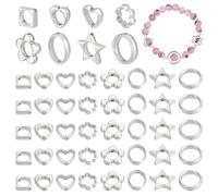 PH PandaHall 180pcs Bead Frames, 9 Styles Double Hole Frame Spacer Beads Plastic Bead Hugger Frame Link Connectors for Beading DIY Earring Bracelet Necklace Jewelry Making, Silver/Platinum 10~16mm