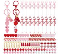 PH PandaHall 180pcs Valentine's Day Keychains Making Set Love Heart Charms Beadable Keychains Bars Red Pink Wood Beads Rhinestone Bead for Keyrings Bag Charm Mother's Day Craft Jewellery Making