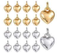 PH PandaHall 18K Gold Plated Heart Charms, 16pcs 3D Silver Heart Pendant Small Love Charms Bulk with Jump Rings for Jewellery Bracelets DIY Projects Earrings Necklace, 1x0.9x0.4cm