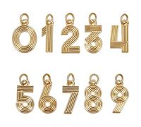 PH PandaHall 18K Gold Plated Number Charms 10pcs Number Dangle Charms Metal Digital Pendants Brass 0-9 Figures Pendants with Jump Ring for Birthday DIY Jewellery Making Bracelet Necklace Crafting Gift