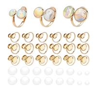 PH PandaHall 18K Gold Plated Ring Blanks 18pcs 3 Sizes Ring Bases Open Cuff Blank Rings 304 Stainless Steel Flat Round Ring Bezel Trays with 36pcs Cabochons for Ring Jewellery Making 6/8/10/12mm