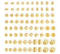 PH PandaHall 18k Gold Plated Spacer Beads 100pcs 20 Styles Gold Spacers Bracelet Beads Cute Flower Cube Paw Print Golen Craft Bead for Bracelets Necklace Jewellery Making DIY Crafts 3~10mm