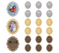 PH PandaHall 18PCS 3 Colors Cabochon Brooch Setting Oval Blank Bezel Tray with Pin Vintage Style Brooch Pins Cabochon Frame Photo Pins Base for Wedding Graduation DIY Jewellery Making