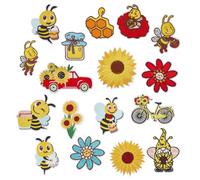 PH PandaHall 18pcs Bees Sunflower Iron On Patches 18 Styles Yellow Honey Embroidery Appliques Sew on Applique Patch for Hats Backpacks Clothing Halloween Christmas Party Decoration