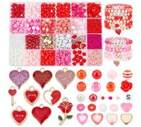 PH PandaHall 1959pcs Valentine's Day Beads Red Love Beads for Jewellery Making Heart Rose Charms Letter Seed Bead Polymer Clay Bead for Bracelet Necklace Earring Keychain Craft