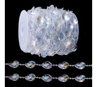 PH PandaHall 19m Crystal Bead Garland Leaf Acrylic Beaded Garland Hanging Christmas Decoration Clear Beads Chain Trim for Christmas Tree Wedding Winter Xmas Party Bouquet Decor Crafts Curtains