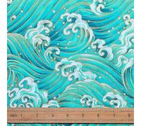 PH PandaHall 1m Sea Wave Fabric 1.5m Wide Japanese Hokusai Style Fabric Gold Hot Stamping Upholstery Blue Ocean Sewing Decor for DIY Crafts Sewing Handmade Clothing Tablecloth Home Decor