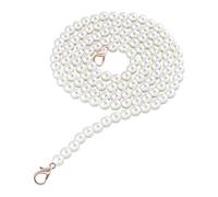 PH PandaHall 1pc 120cm Imitation Pearl Bead Handle Short Bag Chain Strap Replacement Bag Chain with Lobster Clasps for Handbag Purse Wallet Clutch Crafts Making, White