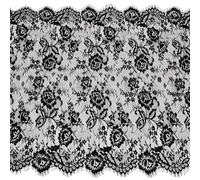 PH PandaHall 1pc 126in Long Black Floral Embroidered Lace Fabric with Eyelash Trim Nylon Material for Sewing Dresses Bridal Wedding Gown Making Party Decor Crafting, 30in Wide