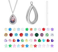 PH PandaHall 1pc Locket Necklace Charm Floating Pendants Teardrop Memory Pendant Locket Chain Necklaces with 56 Crystals, Glass, No Gemstone