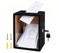 PH PandaHall 1pc Wooden Tip Jar with Lock Black Secure Money Coin Storage Container Donation Suggestion Raffle Cash Box Jar for Restaurants Bars Bartenders Musicians Cash Gift, 5.94x4.76x7.87in