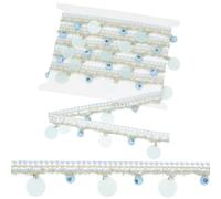 PH PandaHall 2.7m Blue Beaded Fringe Trim Gimp, Gold Braid Trim Woven Ribbon Lace Tassel Lace Accessories with Charms for Sewing Costume Dress DIY Craft Gift Card Lampshade Home Decor