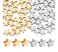PH PandaHall 2 Colors 18K Gold Plated Star Beads 100pcs Twinkle Star Beads 6mm Stars Shaped Craft Bead Golden Silver Bracelet Bead for Jewellery Making Craft Necklace Earring
