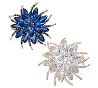 PH PandaHall 2 Colors Sunflower Brooch Pin 2PCS Rhinestone Flower 2.4x2.5 Inch Lapel Pins Crystal Suit Pin Sparkly Floral Lapel Brooch for Women Evening Dress Backpack Wedding, Clear/Blue