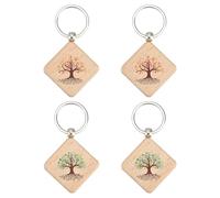 PH PandaHall 2 Colors Tree of Life Keychain 4pcs Wooden Keyring with Tree Pattern Lucky Charm Keychains Rhonbus Key Chain Bag Charms for Men Women DIY Gifts Backpack Decor Car Key Accessories