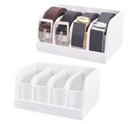 PH PandaHall 2 Pack Acrylic Belt Organizer, Belt Storage Holder with 4 Compartments White Belt Organizer Rack for Bedroom Closet and Drawer, Men and Women, Space-Saving Design