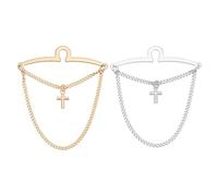 PH PandaHall 2 Pack Brass Tie Chain for Men 2.9 inch Cross Double Chain Gold Cross Tie Clip with Chain Necktie Accessories for Business Meetings Dinners Christmas Father’s Day Decoration