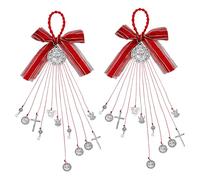 PH PandaHall 2 Pack Red Bowknot Pendants Antique Silver Alloy Nylon Bowknot Charm Necklace 14 inch Blessing Charm Pendants for Home Decor Christmas Easter Protection Gifts