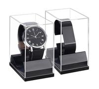 PH PandaHall 2 Pack Watch Display Box for Single Watch 2x2.9x3.5in Display Rack Transparent Plastic Case with Protection for Men Women Home Store Exhibition Storage, Black